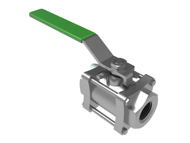 1/2 NPT Female 3-Piece Threaded Ball Valve with Lever Handle – CAD Model