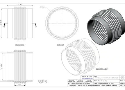Expansion Joint with Butt-Weld Ends CAD Model | For 10 3/4″ Pipe OD Industrial Piping