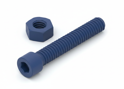 #1976D2 Blue 3D-Printed Long Screw & Nut - White Background