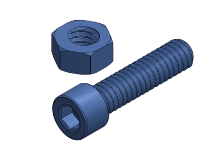 #1976D2 Blue 3D-Printed Longer Nut & Screw - White Background