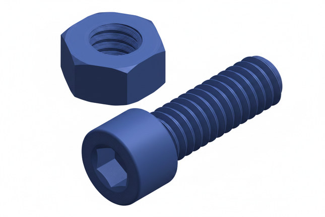 #1976D2 Blue 3D-Printed Nut & Screw - White Background