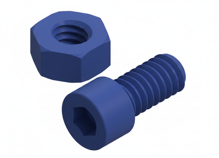 #1976D2 Blue 3D-Printed Nut & Screw - White Background