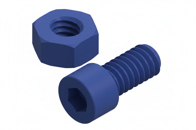 #1976D2 Blue 3D-Printed Nut & Screw - White Background