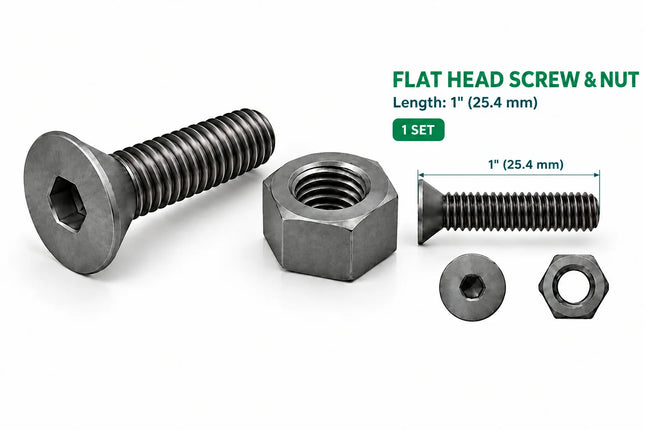 1/2"-13 Flat Head Screw & Nut 3D Printing Model – STL & 3MF Download (Custom Length Available)