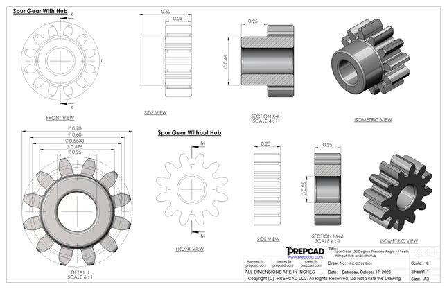 20 DP Spur Gear – 12 Teeth – 20° Pressure Angle | Free CAD Model & Custom Gear Design