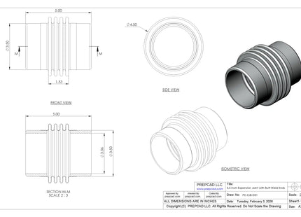 Expansion Joint with Butt-Weld Ends CAD Model | For 3-1/2″ Pipe OD Industrial Piping