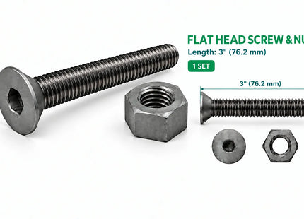 5/8"-11 Flat Head Screw & Nut 3D Printing Model – STL & 3MF Download (Custom Length Available)
