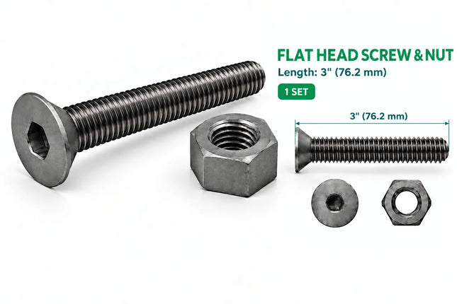 1  1/2"-6 Flat Head Screw & Nut 3D Printing Model – STL & 3MF Download (Custom Length Available)