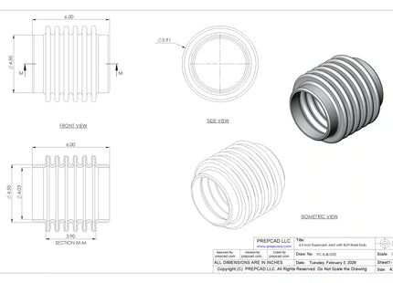 Expansion Joint with Butt-Weld Ends CAD Model | For 4 1/2″ Pipe OD Industrial Piping