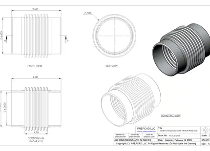 Expansion Joint with Butt-Weld Ends CAD Model | For 6 5/8″ Pipe OD Industrial Piping