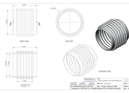 Expansion Joint with Butt-Weld Ends CAD Model | For 8 5/8″ Pipe OD Industrial Piping
