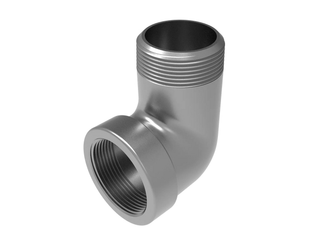 1 1/2" NPT Female‑to-Male 90° Elbow Adapter – 3D CAD Model (STEP, STL, IGES, DWG, DXF)