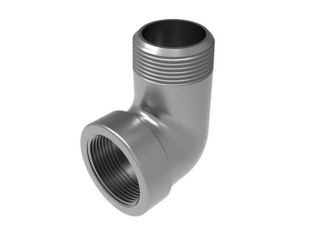 1 1/4" NPT Female‑to-Male 90° Elbow Adapter – 3D CAD Model (STEP, STL, IGES, DWG, DXF)
