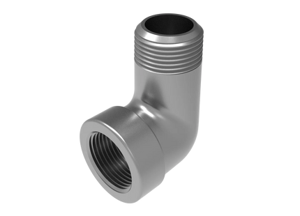 3/4" NPT Female‑to-Male 90° Elbow Adapter – 3D CAD Model (STEP, STL, IGES, DWG, DXF)