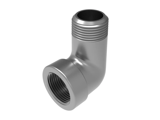 3/4" NPT Female‑to-Male 90° Elbow Adapter – 3D CAD Model (STEP, STL, IGES, DWG, DXF)