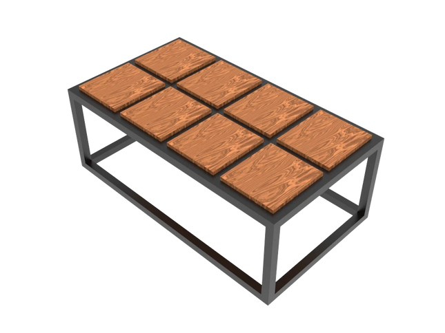 Modern Coffee Table 3D CAD Model 01- Steel Metal Wood Top DWG STEP STL OBJ Download