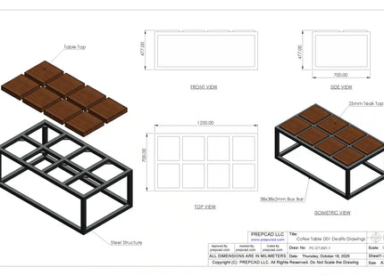 Modern Coffee Table 3D CAD Model 01- Steel Metal Wood Top DWG STEP STL OBJ Download