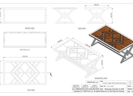 Modern Coffee Table 3D CAD Model 02- Steel Metal Wood Top DWG STEP STL OBJ Download