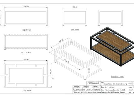 Modern Coffee Table 3D CAD Model 04- Steel Metal Wood Top DWG STEP STL OBJ Download