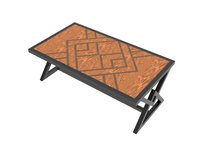 Modern Coffee Table 3D CAD Model 02- Steel Metal Wood Top DWG STEP STL OBJ Download