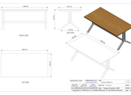 Steel Frame Dining Table 2D & 3D Cad Files - DT-001