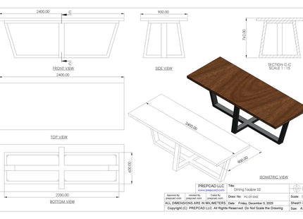 Steel Frame Dining Table 2D & 3D Cad Files - DT-002