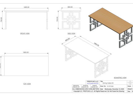 Steel Frame Dining Table 2D & 3D Cad Files - DT-003
