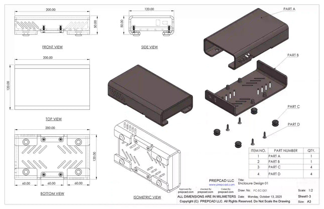 Enclosure Design 01 - Download 3D CAD Models (STEP, IGES, STL, DWG, DXF)