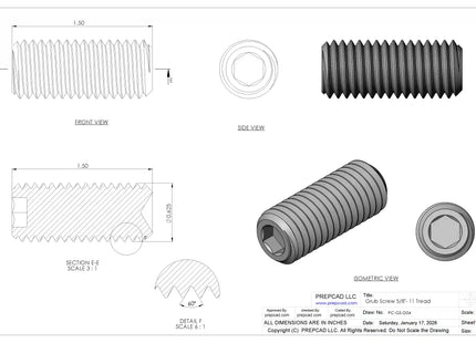 5/8"-11 Set Screw (Grub Screw) | Download 3D CAD Models (STEP, IGES, STL, DWG, DXF)