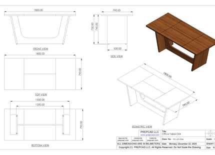 Wood Office Table 2D & 3D Cad Files – OOT-004