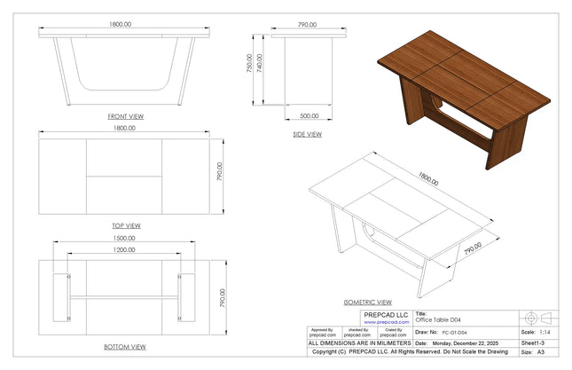 Wood Office Table 2D & 3D Cad Files – OOT-004