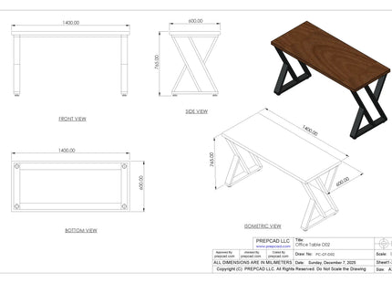 Steel Frame Office Table 2D & 3D Cad Files – OOT-002