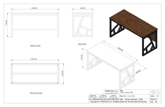 Steel Frame Office Table 2D & 3D Cad Files – OOT-003