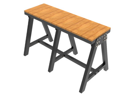 Wooden workbench with a dark gray base on a black background