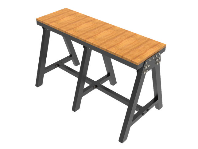 Wooden workbench with a dark gray base on a black background