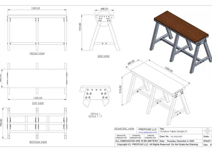 Steel Frame Outdoor Table 2D & 3D Cad Files - ODT-001