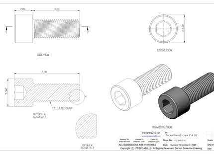 2- 4 1/2 UNC Socket Head Cap Screw CAD Model – 3D STEP, IGES, STL,DWG,DXF Download | ASME B18.3