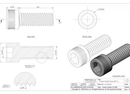 3/8-16 UNC Socket Head Cap Screw CAD Model – 3D STEP, IGES, STL,DWG,DXF Download | ASME B18.3