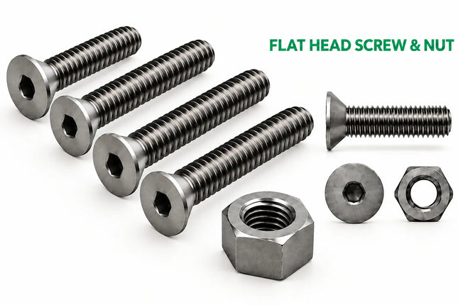 1/4-20 Flat Head Screw & Nut 3D Printing Model – STL & 3MF Download (Custom Length Available)